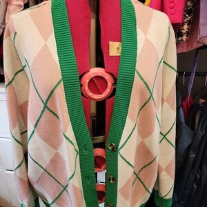 Torrid Dusty Pink and Green Argyle Cardigan
